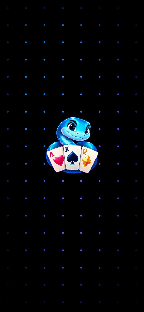 A blue snake curled around playing cards, surrounded by a fading blue and purple dot pattern.